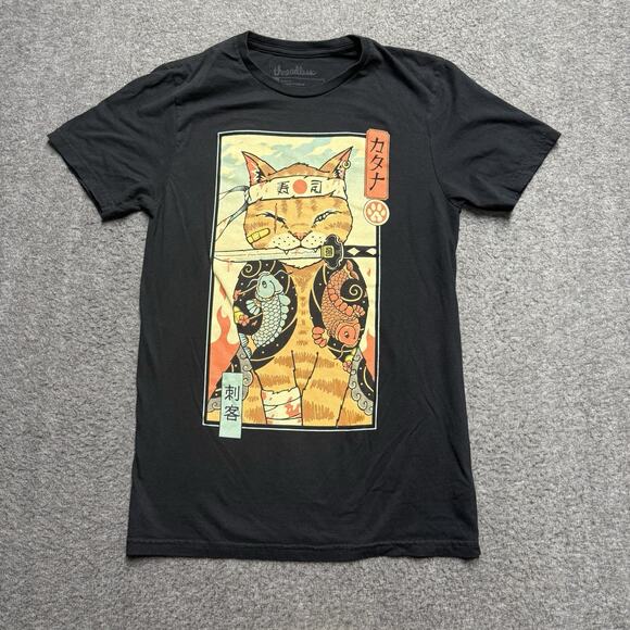 Threadless Other - Threadless Japanese Cat Ninja T-Shirt Adult Small Black Vincent Trinidad Samurai